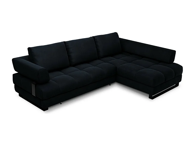 Cosmopolitan Design - Canapé d'angle droit convertible avec coffre de rangement "Clinton" 5 places en velours bleu foncé - 272x173x89cm