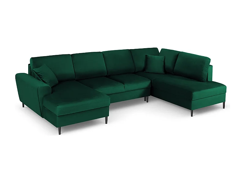 Cosmopolitan Design - Sofa panoramiczna prawa rozkładana ze schowkiem, "Kyoto" 7 miejsc welur, zielony butelkowy - 313x194x88cm