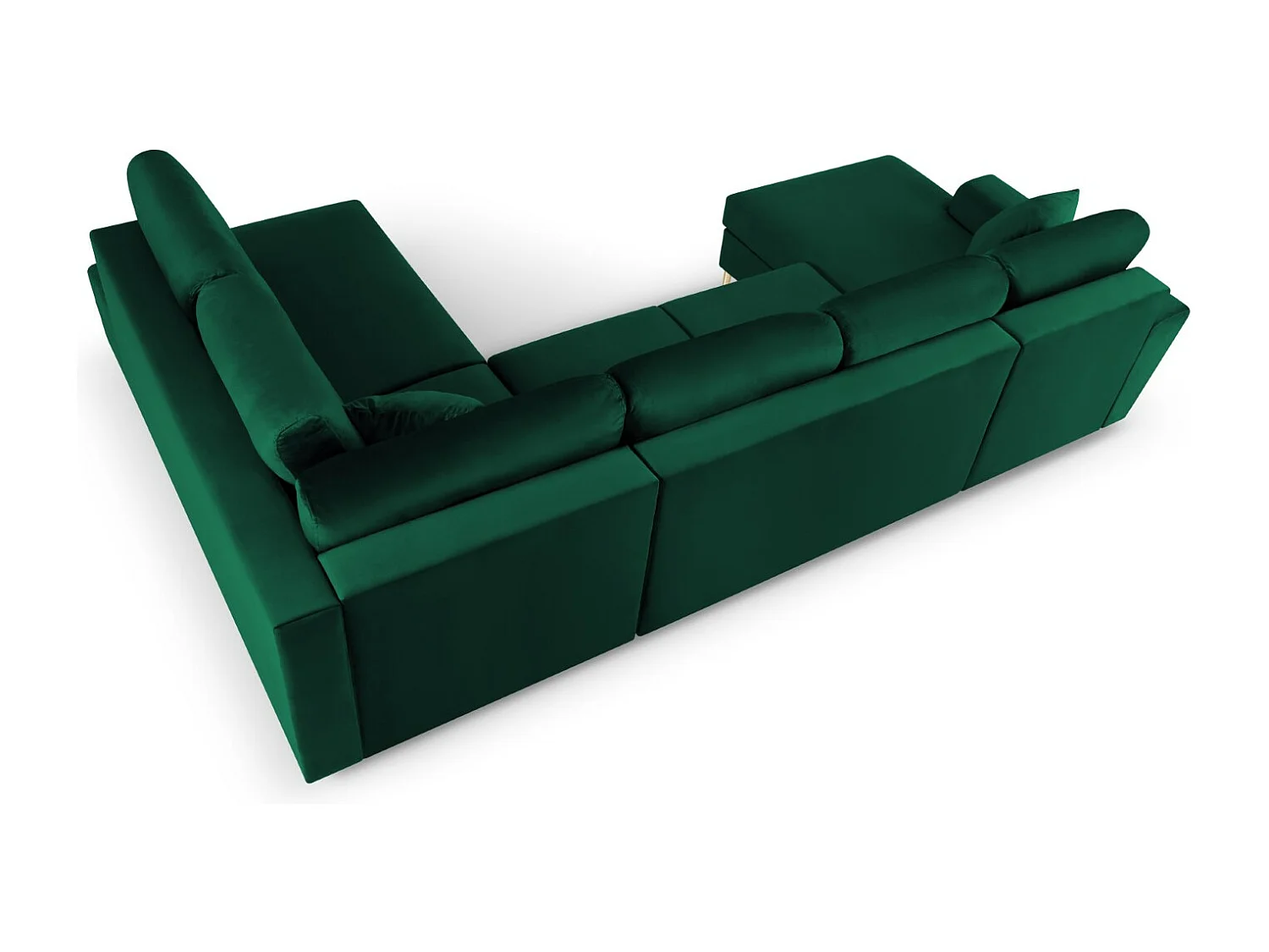Cosmopolitan Design - Sofá cama panorámico derecho con baúl de almacenaje "Kyoto" 7 plazas de terciopelo verde botella - 313x194x88cm