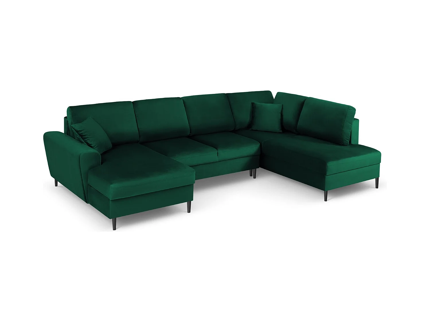 Cosmopolitan Design - Canapé droit panoramique convertible avec coffre de rangement "Kyoto" 7 places en velours vert bouteille - 313x194x88cm