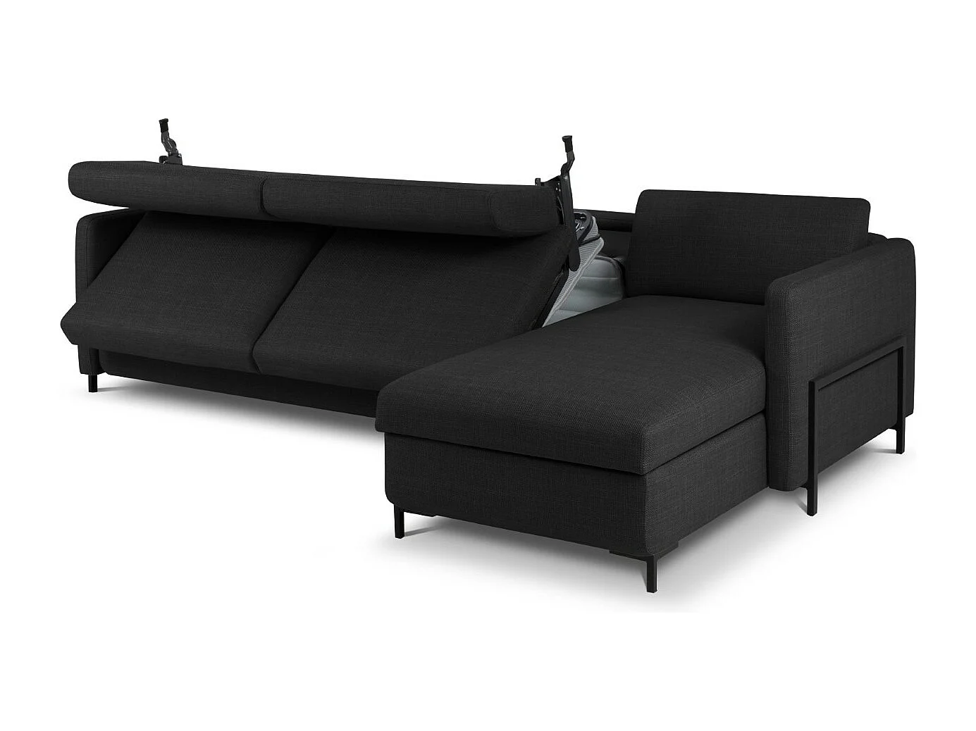 CXL by Christian Lacroix - Canapé d'angle droit convertible avec coffre de rangement "Yanis" 5 places en tissu structurel gris foncé - 280x170x80cm