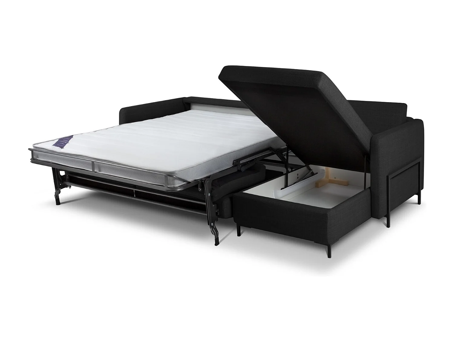 CXL by Christian Lacroix - Canapé d'angle droit convertible avec coffre de rangement "Yanis" 5 places en tissu structurel gris foncé - 280x170x80cm