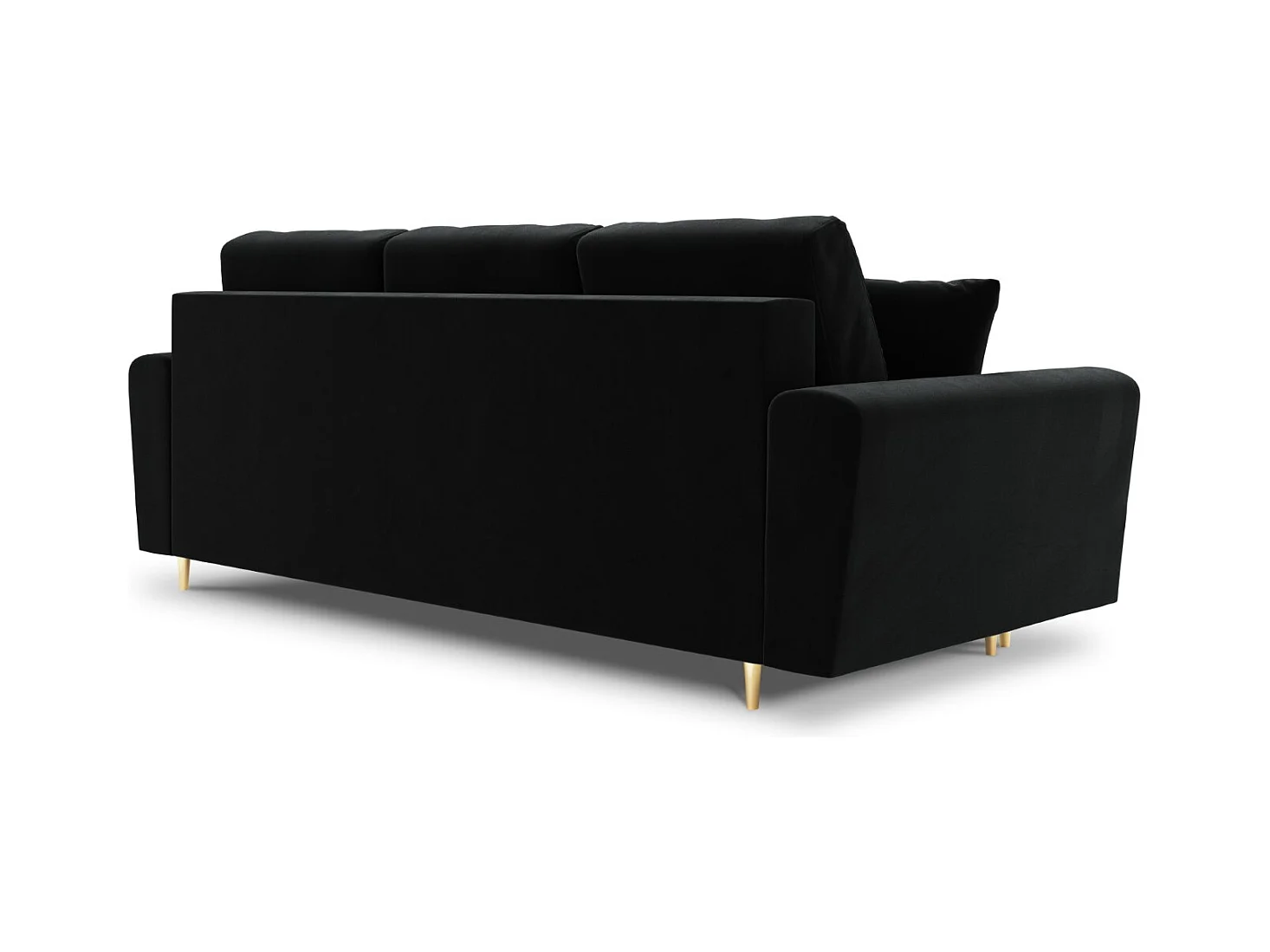 Cosmopolitan Design - Sofá cama con baúl de almacenaje "Kyoto" 3 plazas de terciopelo negro - 235x100x88cm