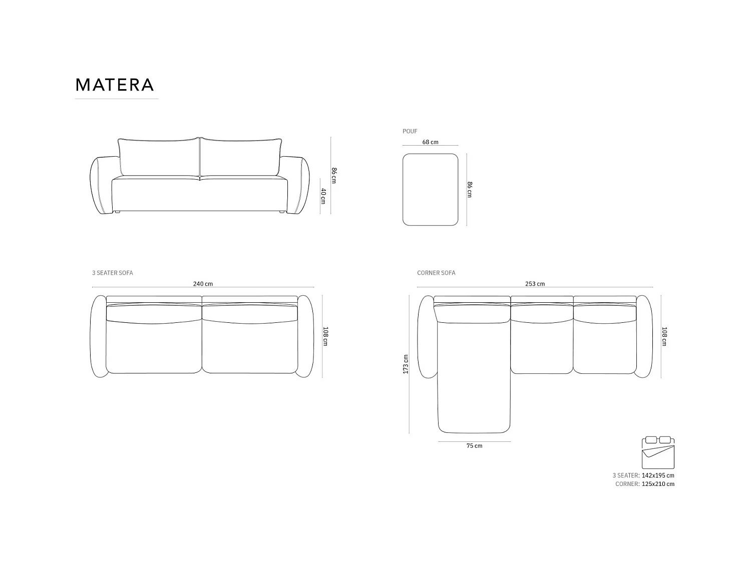 Cosmopolitan Design - 3-Sitzer ausklappbares Sofa mit Bettkasten "Matera" aus Chenille-Stoff grau - 240x108x86cm