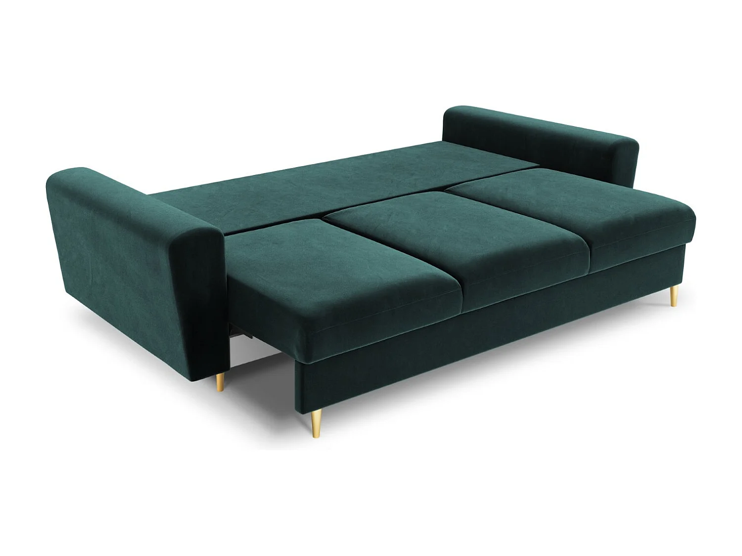 Cosmopolitan Design - 3-Sitzer ausklappbares Sofa mit Bettkasten "Kyoto" aus Samt petrol - 235x100x88cm