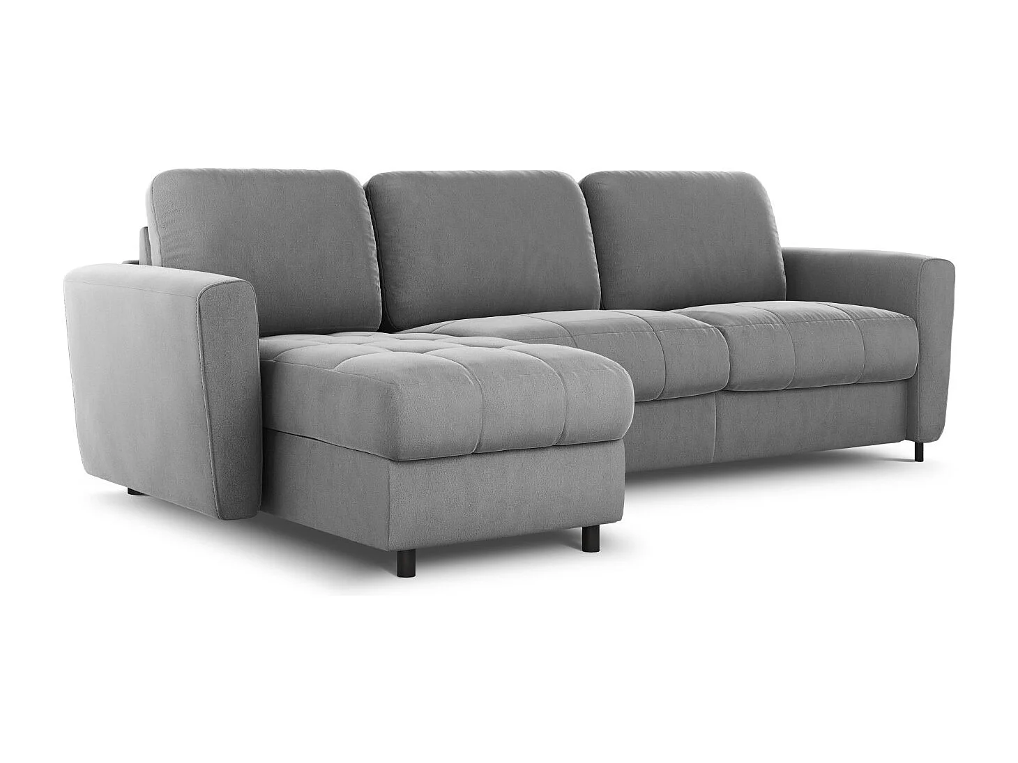 CXL by Christian Lacroix - Canapé d'angle gauche convertible avec coffre de rangement "Audra" 4 places en velours gris - 270x170x88cm