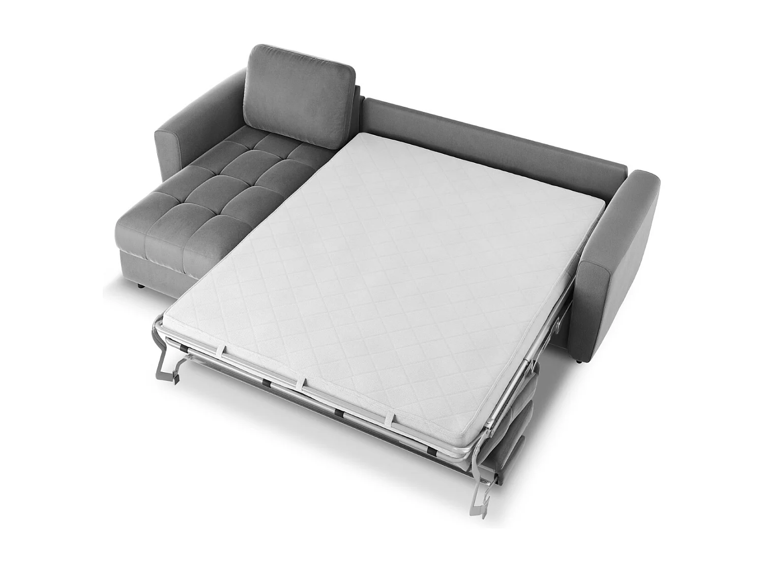 CXL by Christian Lacroix - Canapé d'angle gauche convertible avec coffre de rangement "Audra" 4 places en velours gris - 270x170x88cm