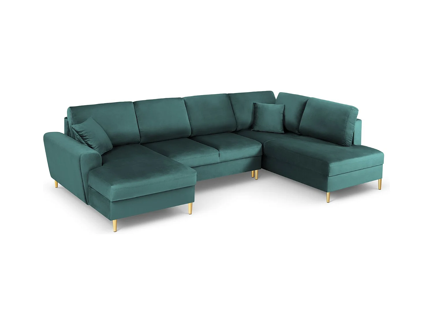 Cosmopolitan Design - Canapé droit panoramique convertible avec coffre de rangement "Kyoto" 7 places en velours pétrole - 313x194x88cm