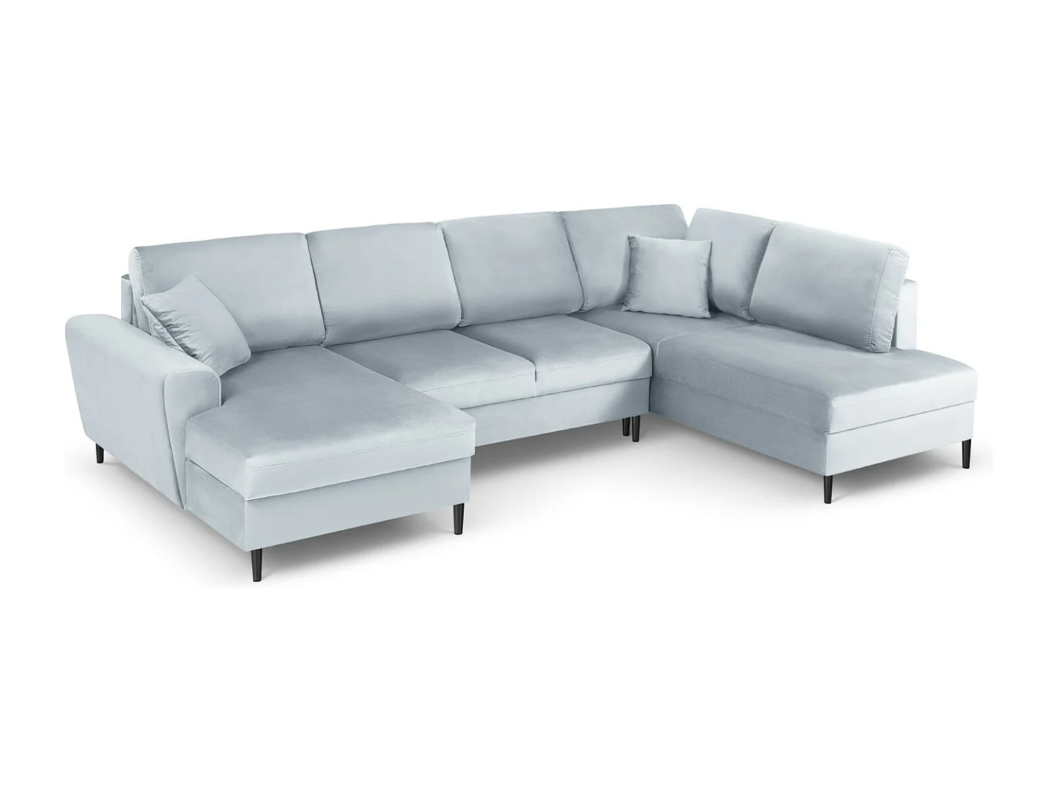 Cosmopolitan Design - Sofá cama panorámico derecho con baúl de almacenaje "Kyoto" 7 plazas de terciopelo azul claro - 313x194x88cm