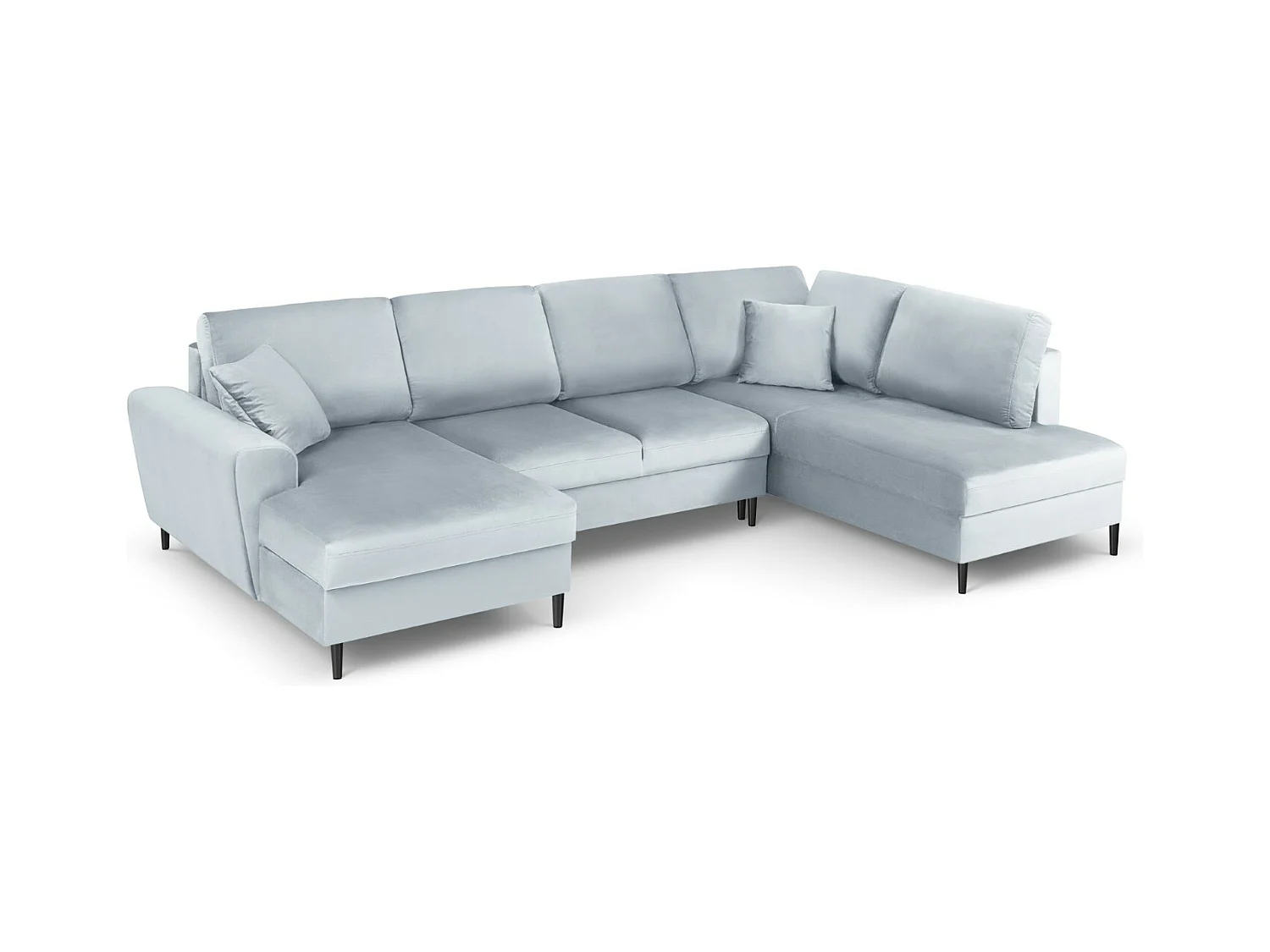Cosmopolitan Design - Canapé droit panoramique convertible avec coffre de rangement "Kyoto" 7 places en velours bleu clair - 313x194x88cm