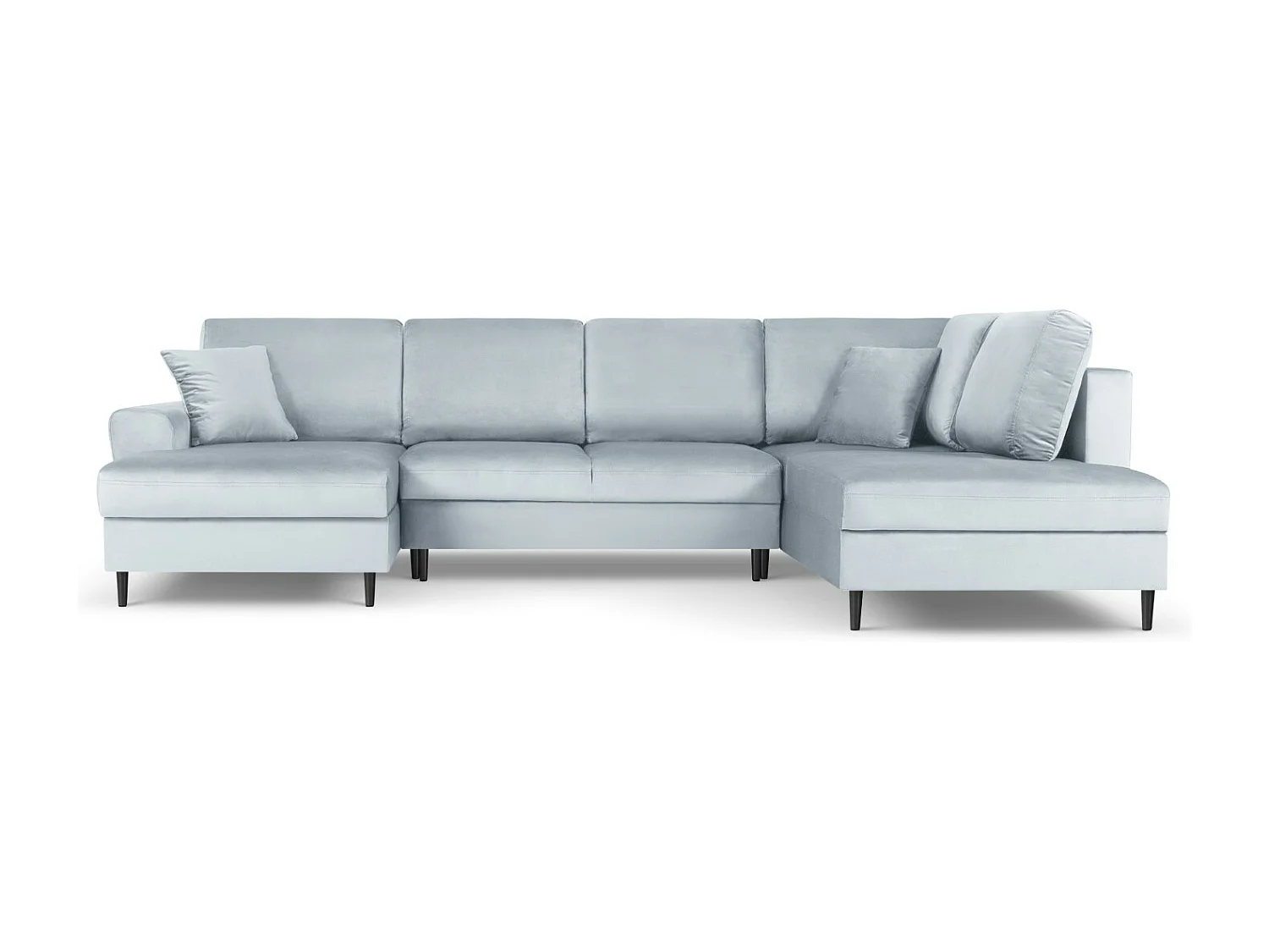 Cosmopolitan Design - Canapé droit panoramique convertible avec coffre de rangement "Kyoto" 7 places en velours bleu clair - 313x194x88cm