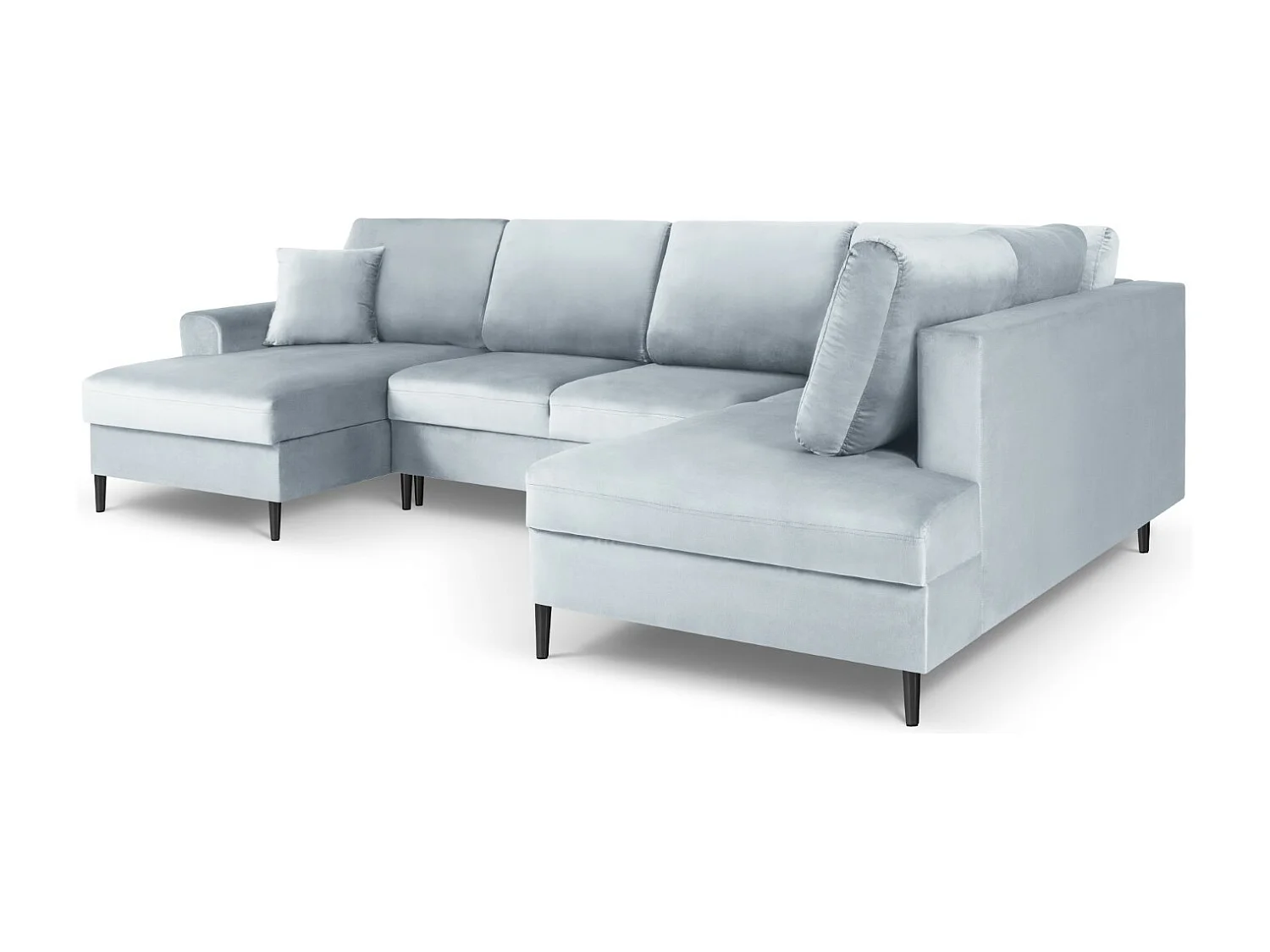 Cosmopolitan Design - Canapé droit panoramique convertible avec coffre de rangement "Kyoto" 7 places en velours bleu clair - 313x194x88cm