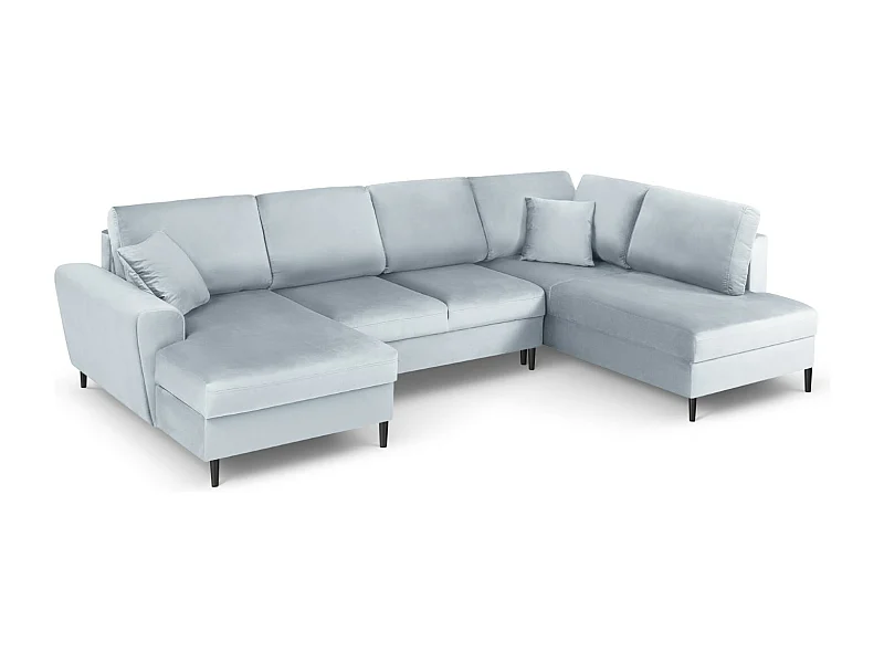 Cosmopolitan Design - Canapé droit panoramique convertible avec coffre de rangement "Kyoto" 7 places en velours bleu clair - 313x194x88cm