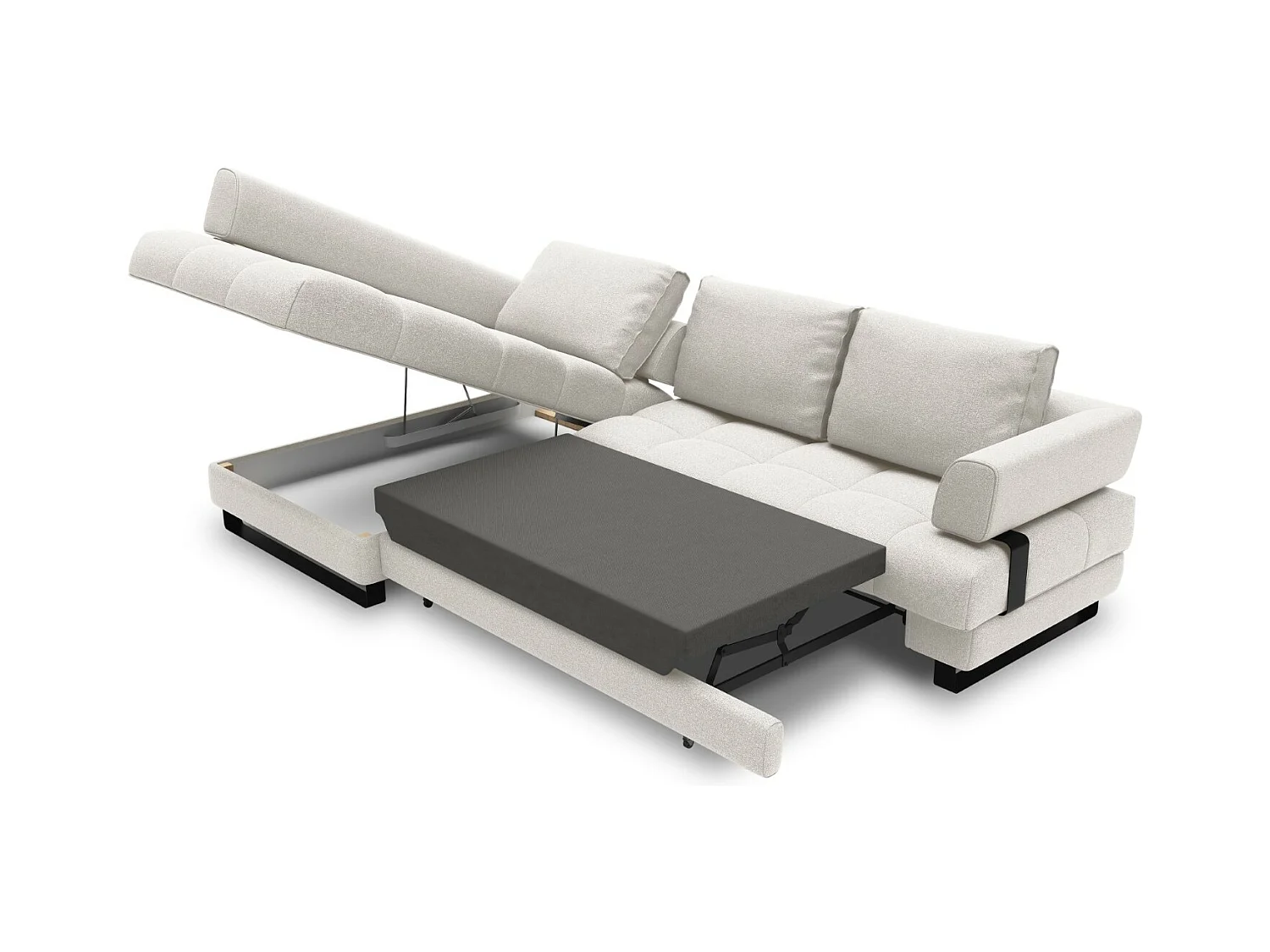 Cosmopolitan Design - Canapé d'angle gauche convertible avec coffre de rangement "Clinton" 5 places en tissu structurel gris clair - 272x173x89cm