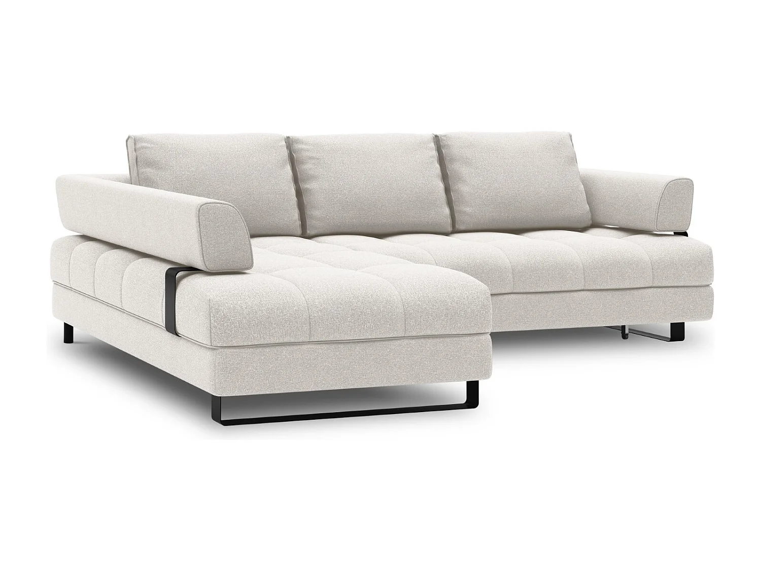 Cosmopolitan Design - Uitklapbare hoekbank links met opbergdoos "Clinton" 5 zitplaatsen, Structurele stof, Lichtgrijs - 272x173x89cm