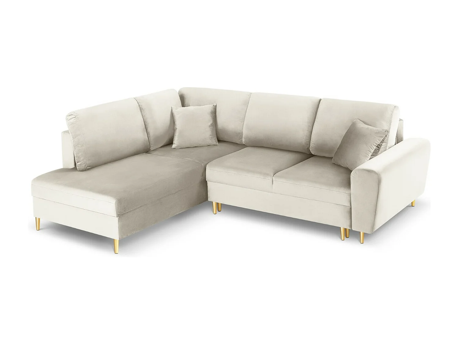 Cosmopolitan Design - Divano convertibile angolare sinistro con contenitore "Kyoto" 5 posti in velluto beige chiaro - 243x194x88cm