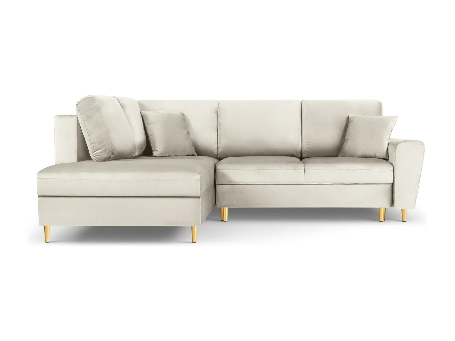 Cosmopolitan Design - Divano convertibile angolare sinistro con contenitore "Kyoto" 5 posti in velluto beige chiaro - 243x194x88cm