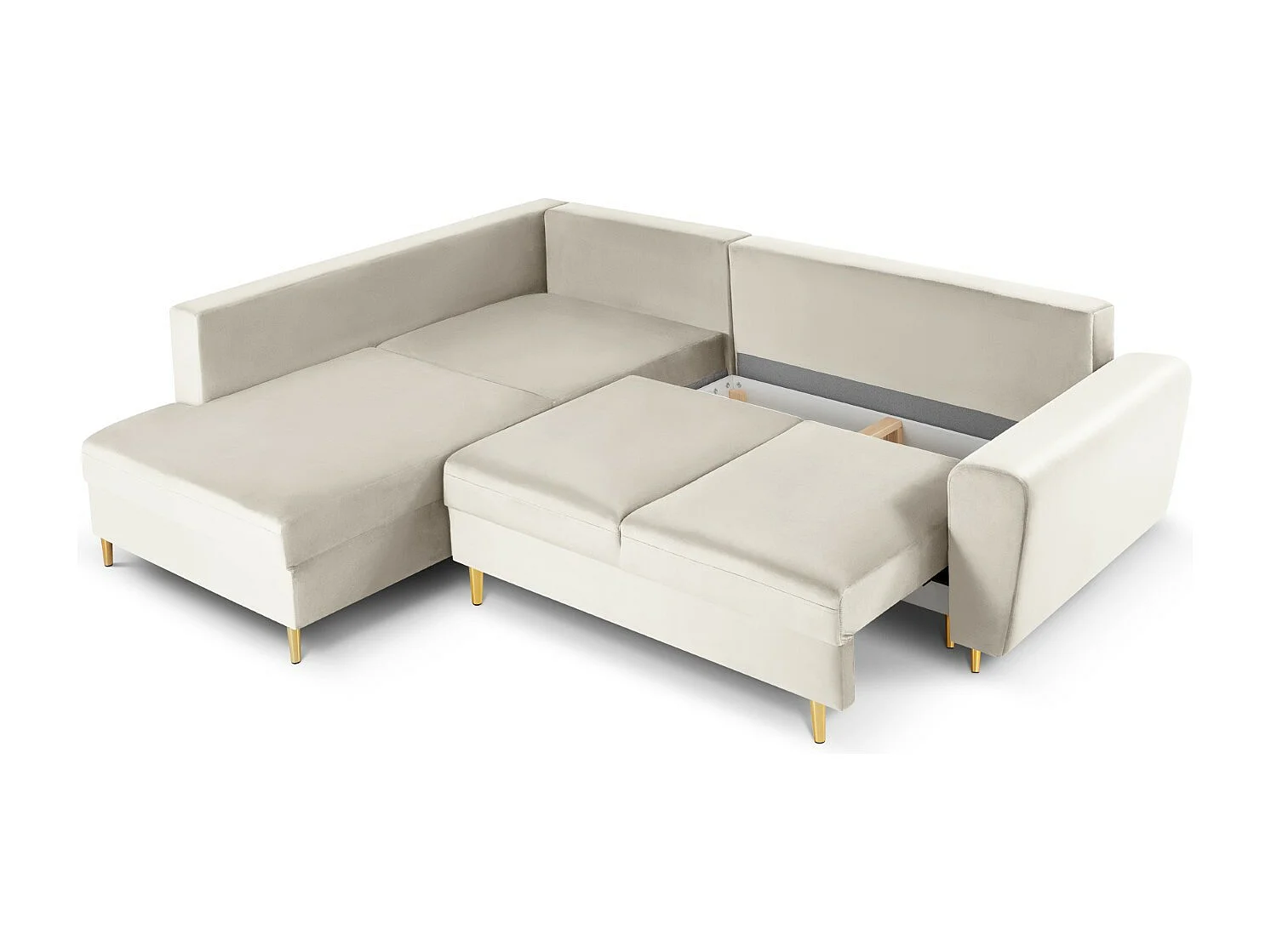 Cosmopolitan Design - Divano convertibile angolare sinistro con contenitore "Kyoto" 5 posti in velluto beige chiaro - 243x194x88cm