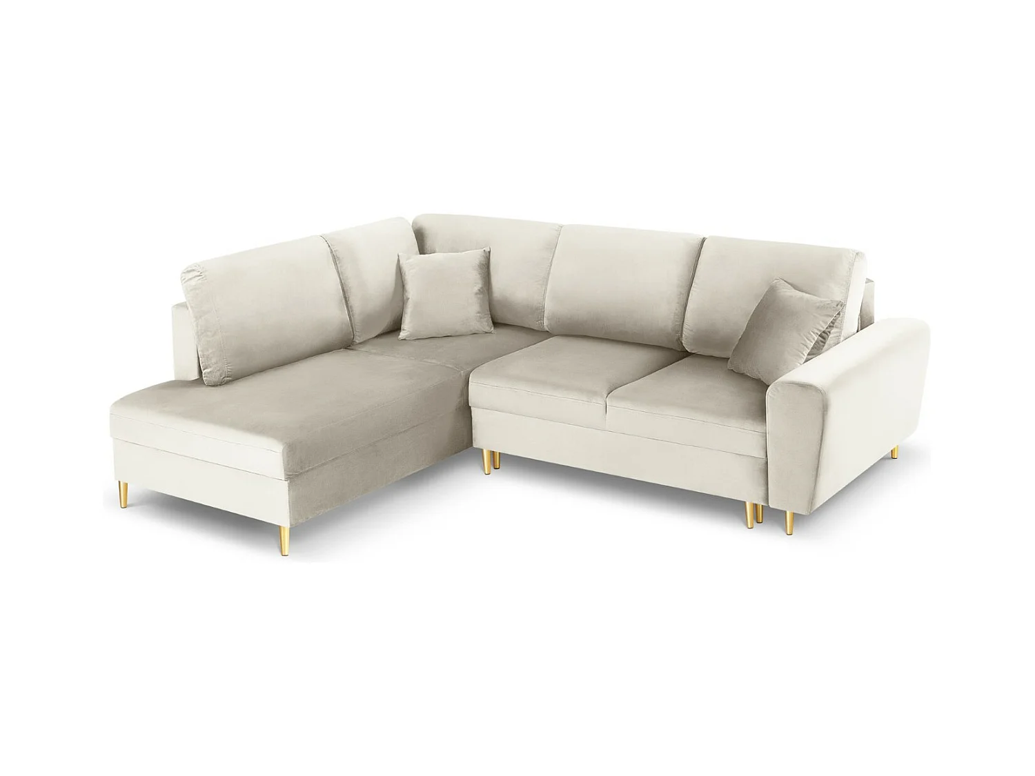Cosmopolitan Design - Canapé d'angle gauche convertible avec coffre de rangement "Kyoto" 5 places en velours beige clair - 243x194x88cm