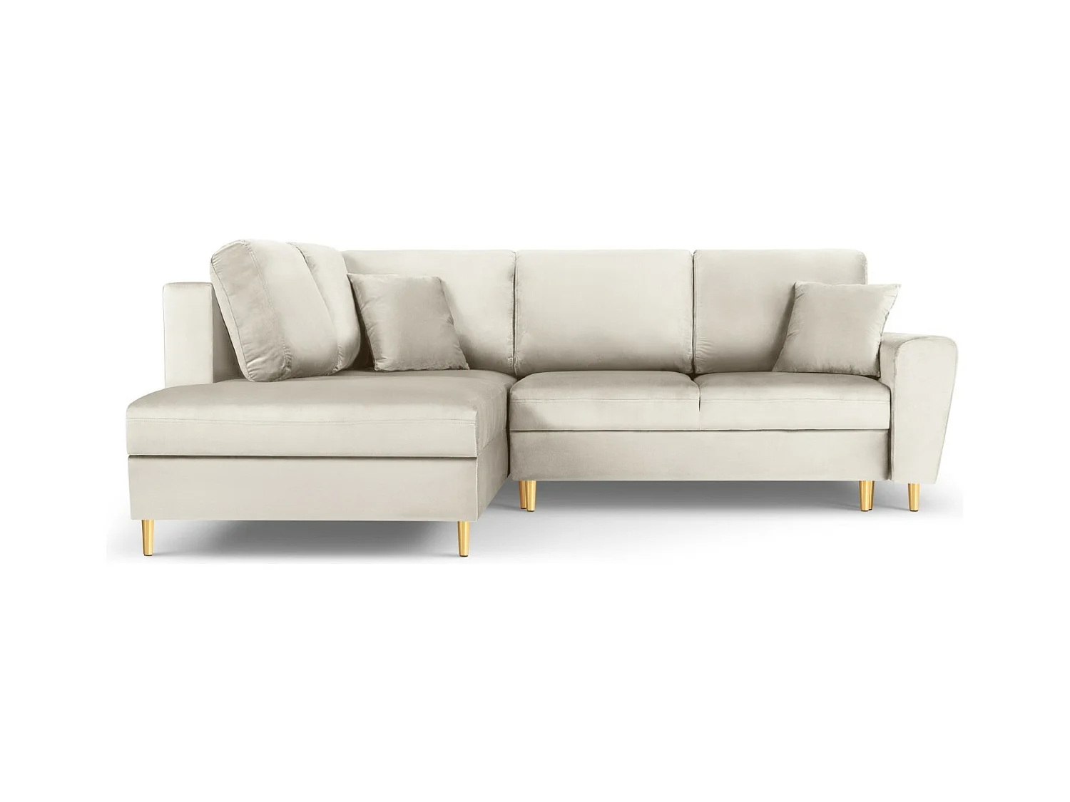 Cosmopolitan Design - 5-Sitzer ausklappbares Ecksofa links mit Container "Kyoto" aus Samt leichtes beige - 243x194x88cm