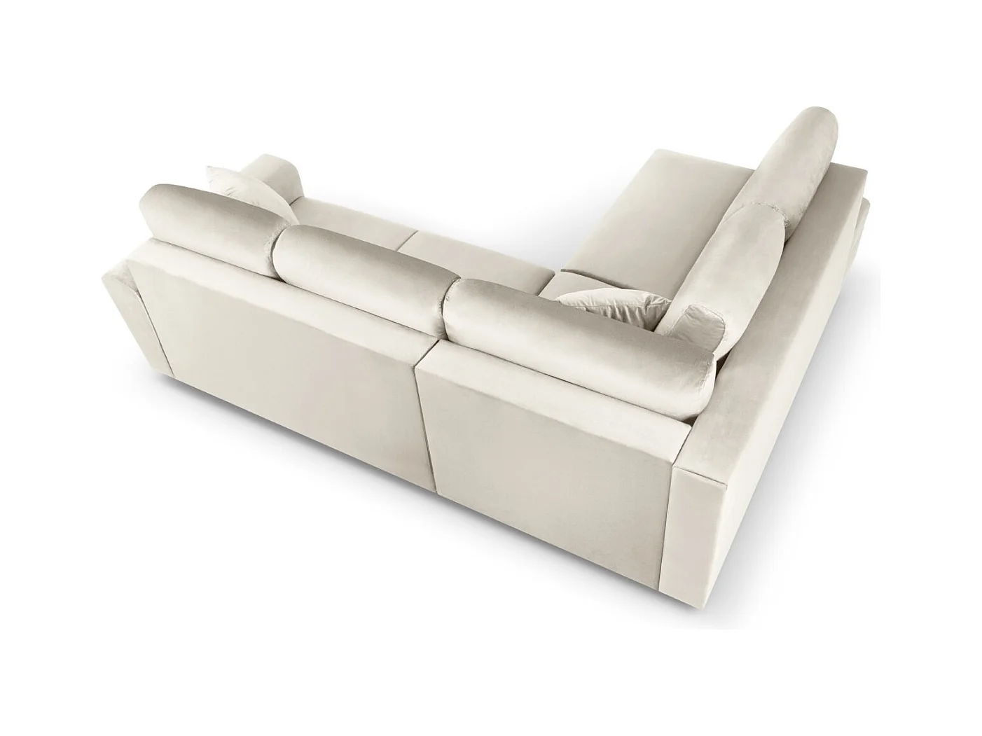 Cosmopolitan Design - 5-Sitzer ausklappbares Ecksofa links mit Container "Kyoto" aus Samt leichtes beige - 243x194x88cm