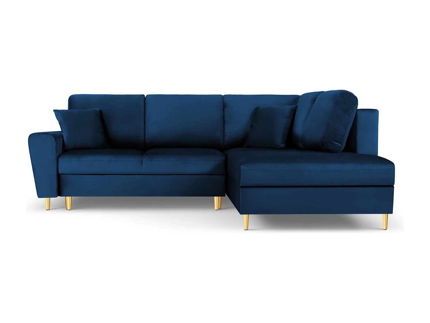 Cosmopolitan Design - Narożnik prawy rozkładany ze schowkiem, "Kyoto" 5 miejsc welur, błękit królewski - 243x194x88cm