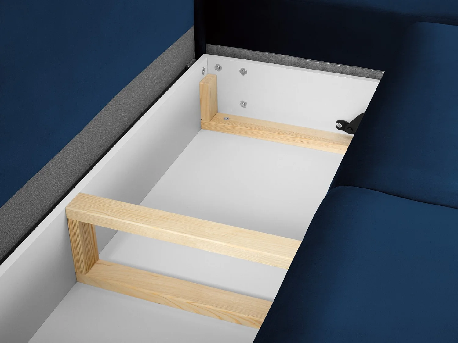 Cosmopolitan Design - Narożnik prawy rozkładany ze schowkiem, "Kyoto" 5 miejsc welur, błękit królewski - 243x194x88cm