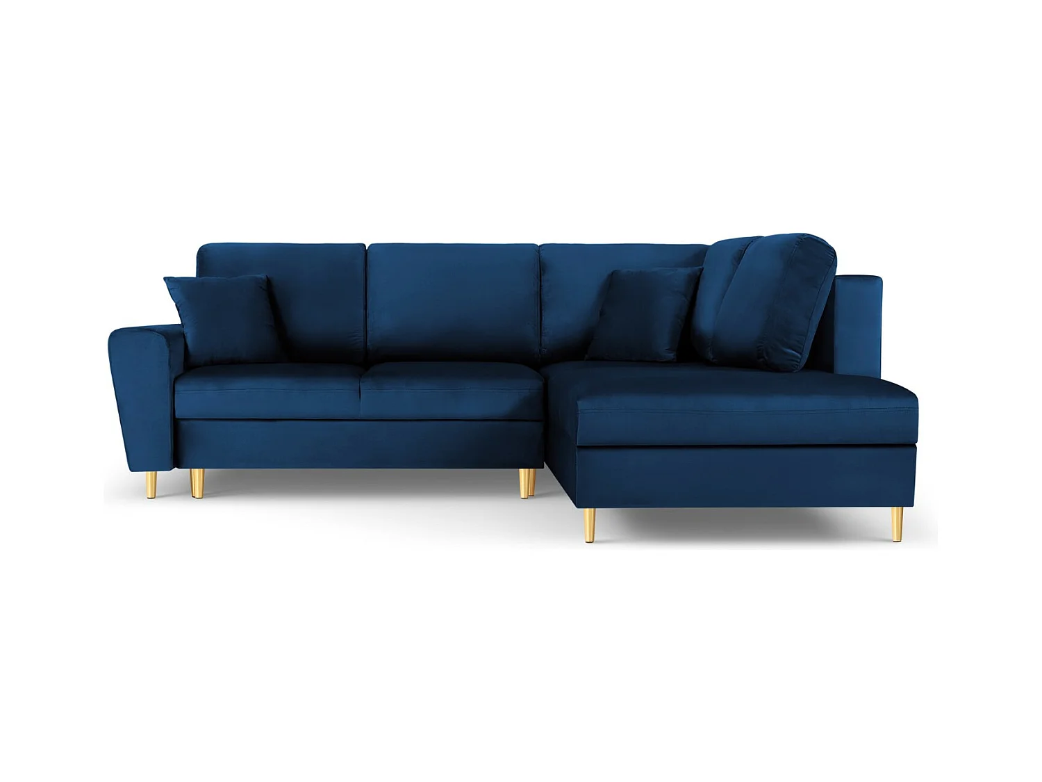 Cosmopolitan Design - Canapé d'angle droit convertible avec coffre de rangement "Kyoto" 5 places en velours bleu roi - 243x194x88cm