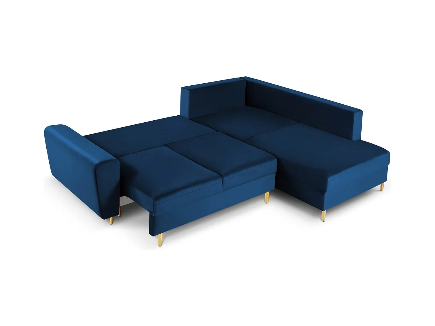 Cosmopolitan Design - Canapé d'angle droit convertible avec coffre de rangement "Kyoto" 5 places en velours bleu roi - 243x194x88cm