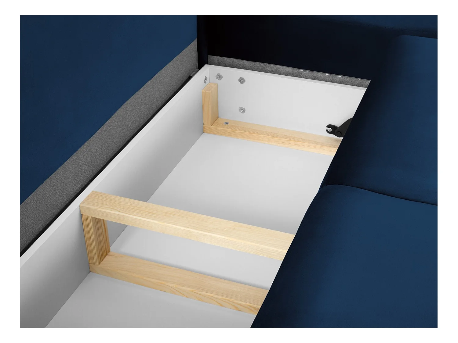 Cosmopolitan Design - Canapé d'angle droit convertible avec coffre de rangement "Kyoto" 5 places en velours bleu roi - 243x194x88cm