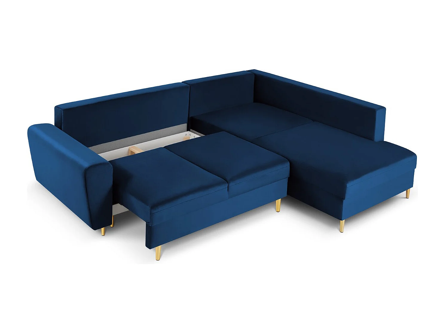 Cosmopolitan Design - Canapé d'angle droit convertible avec coffre de rangement "Kyoto" 5 places en velours bleu roi - 243x194x88cm