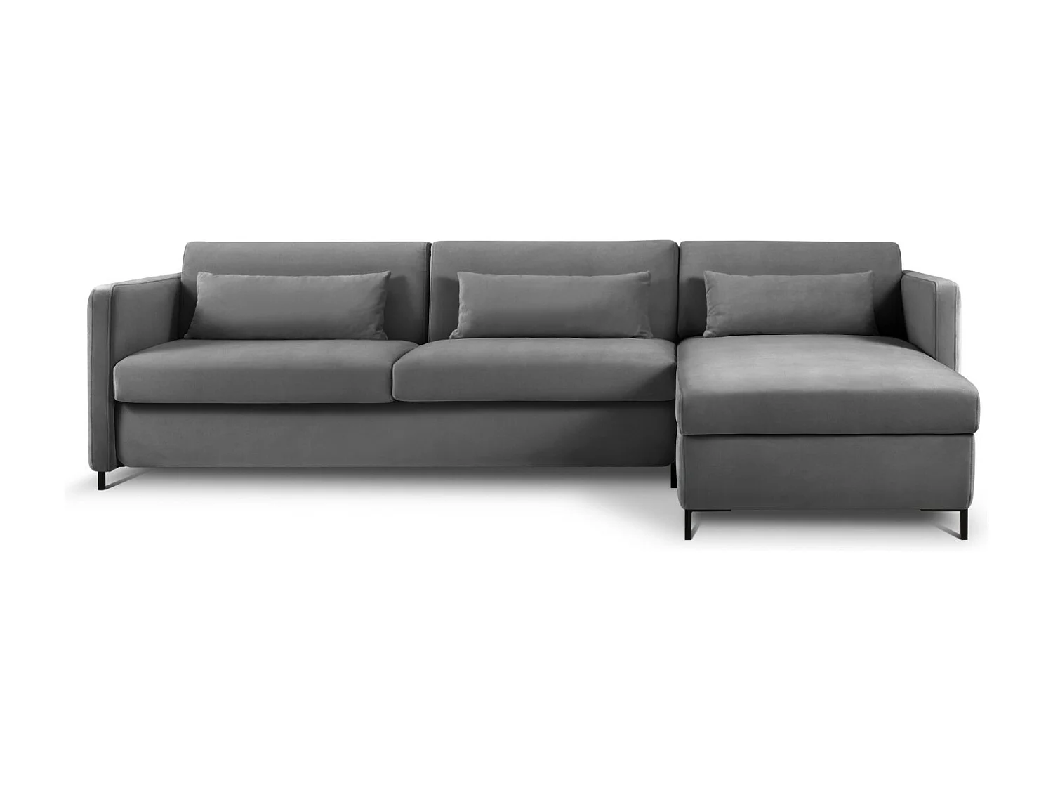 CXL by Christian Lacroix - Canapé d'angle droit convertible "Yanis" 5 places en velours gris foncé - 280x170x80cm