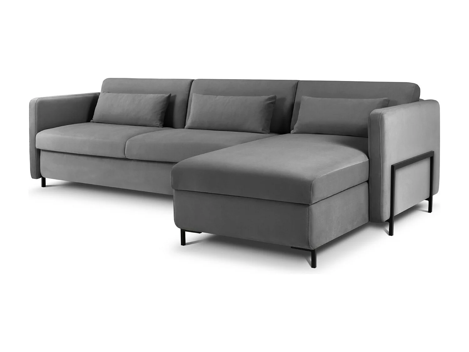 CXL by Christian Lacroix - Canapé d'angle droit convertible "Yanis" 5 places en velours gris foncé - 280x170x80cm