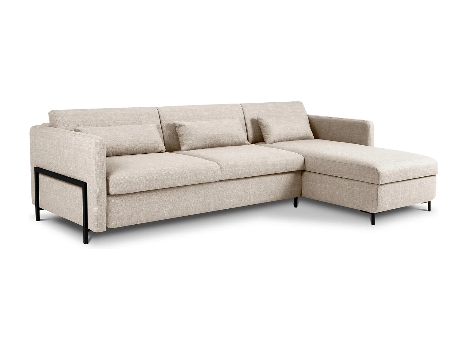 CXL by Christian Lacroix - Canapé d'angle droit convertible avec coffre de rangement "Yanis" 5 places en tissu structurel beige - 280x170x80cm