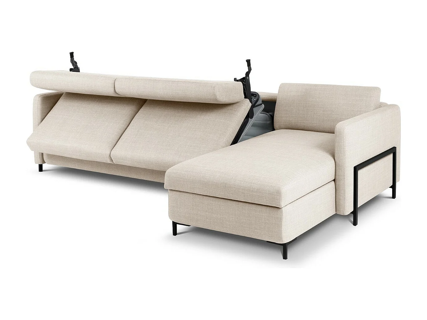 CXL by Christian Lacroix - Canapé d'angle droit convertible avec coffre de rangement "Yanis" 5 places en tissu structurel beige - 280x170x80cm