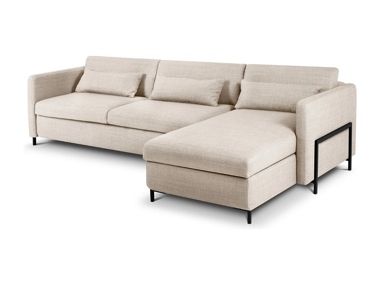 CXL by Christian Lacroix - Canapé d'angle droit convertible avec coffre de rangement "Yanis" 5 places en tissu structurel beige - 280x170x80cm