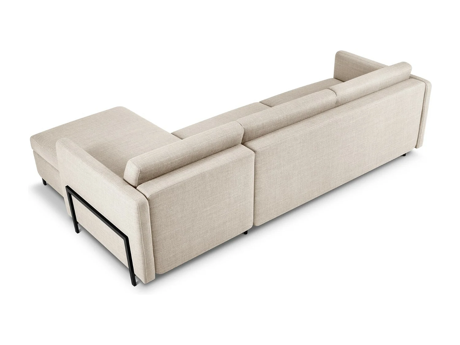 CXL by Christian Lacroix - Canapé d'angle droit convertible avec coffre de rangement "Yanis" 5 places en tissu structurel beige - 280x170x80cm