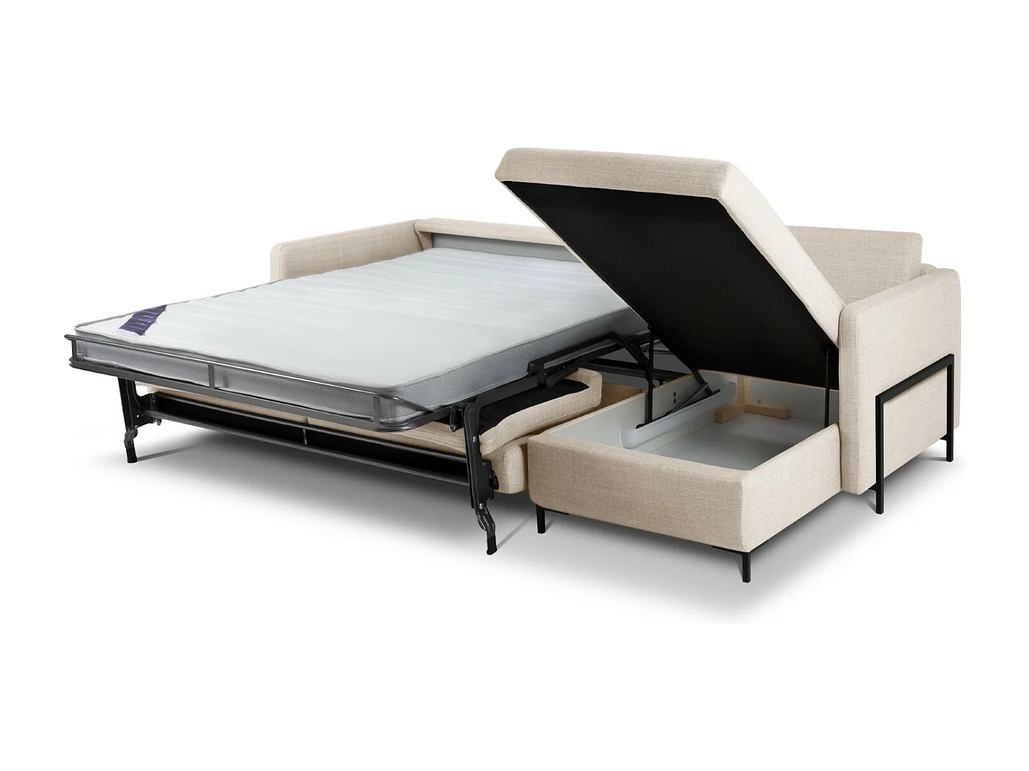 CXL by Christian Lacroix - Canapé d'angle droit convertible avec coffre de rangement "Yanis" 5 places en tissu structurel beige - 280x170x80cm