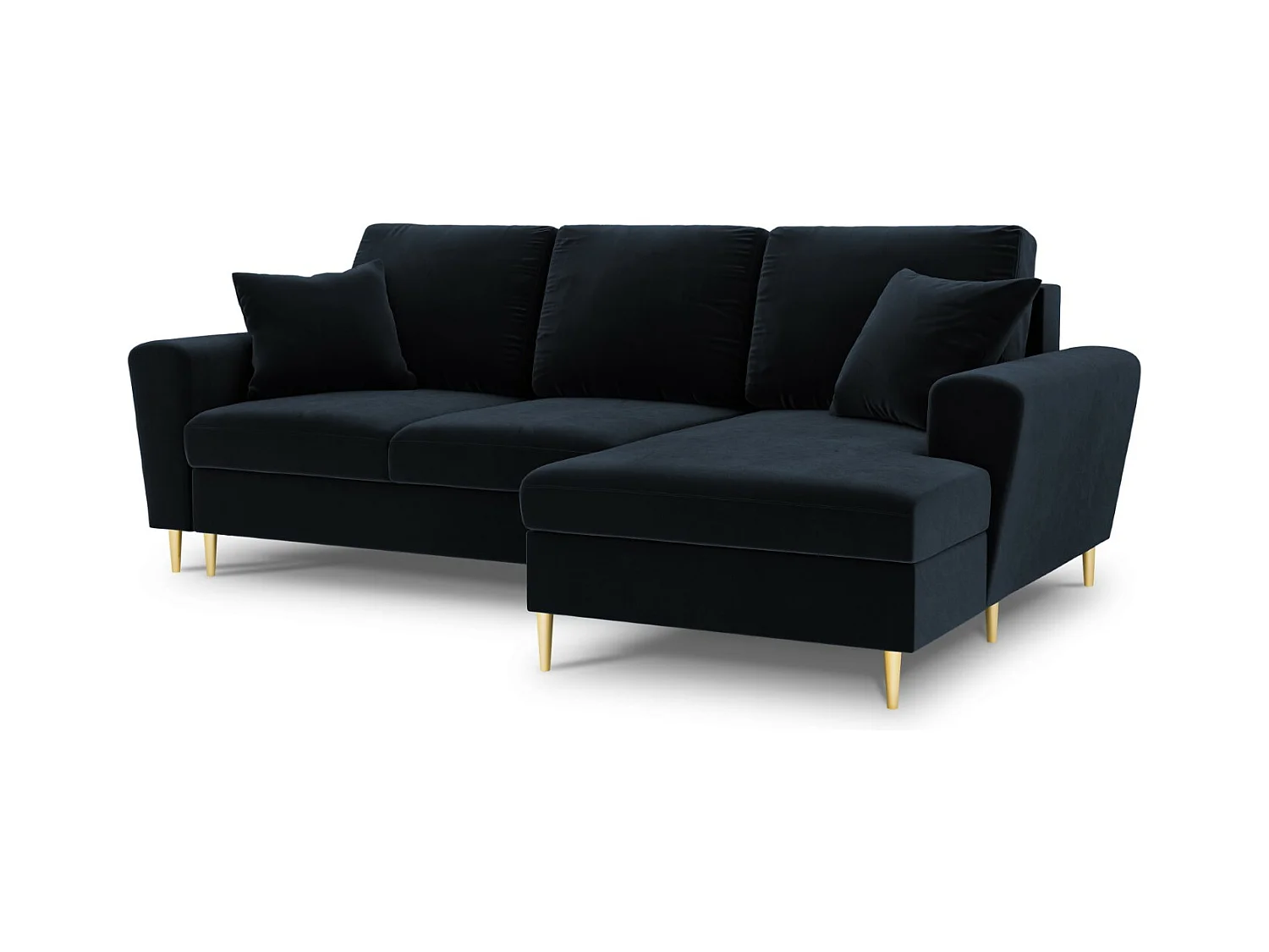Cosmopolitan Design - Canapé d'angle droit convertible avec coffre de rangement "Kyoto" 4 places en velours bleu foncé - 241x145x88cm