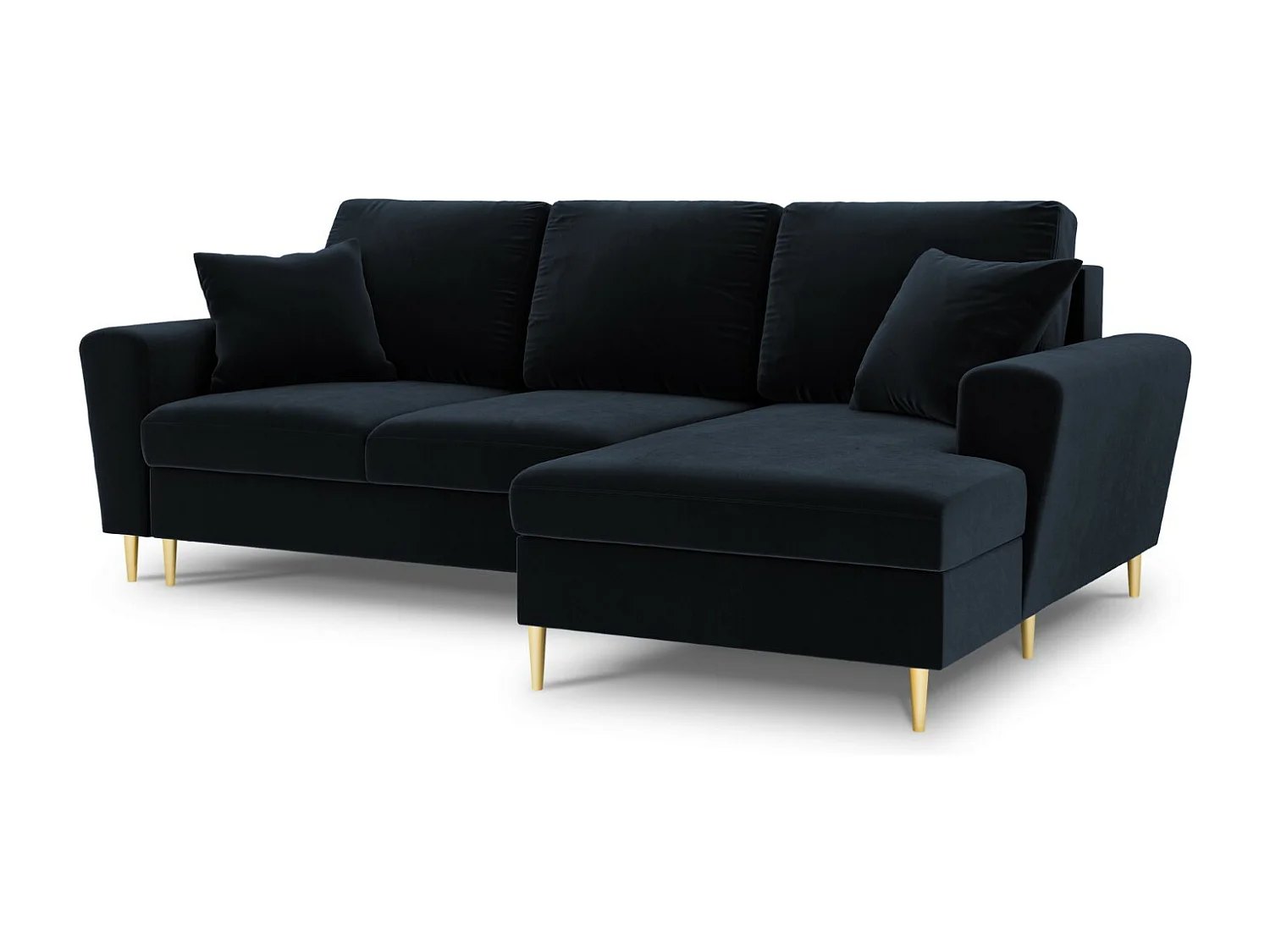 Cosmopolitan Design - Canapé d'angle droit convertible avec coffre de rangement "Kyoto" 4 places en velours bleu foncé - 241x145x88cm