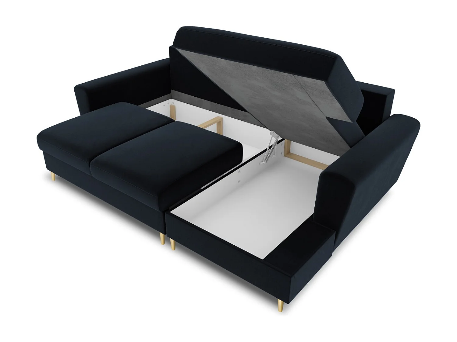 Cosmopolitan Design - Canapé d'angle droit convertible avec coffre de rangement "Kyoto" 4 places en velours bleu foncé - 241x145x88cm