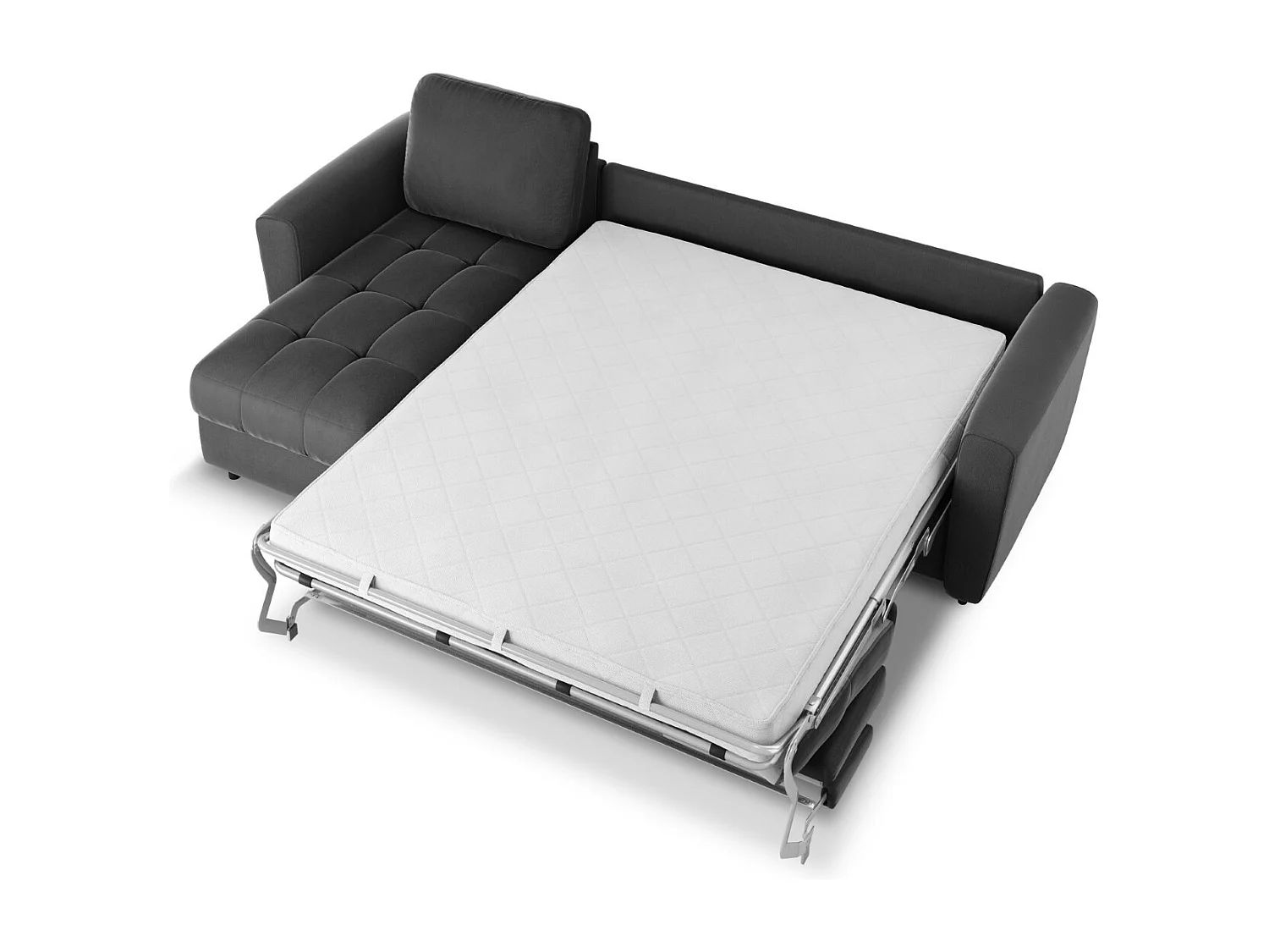 CXL by Christian Lacroix - Narożnik lewy rozkładany ze schowkiem, "Audra" 4 miejsca welur, szary ciemny - 270x170x88cm