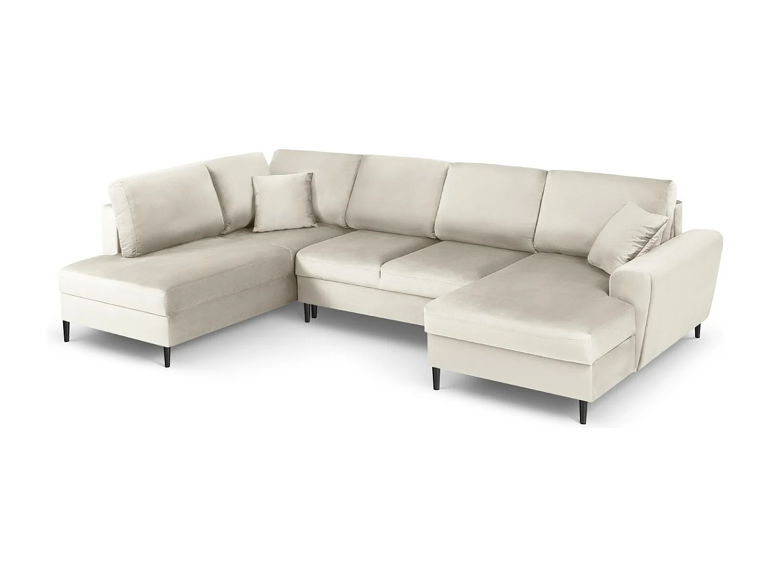 Cosmopolitan Design - Sofa panoramiczna lewa rozkładana ze schowkiem, "Kyoto" 7 miejsc welur, beż jasny - 313x194x88cm