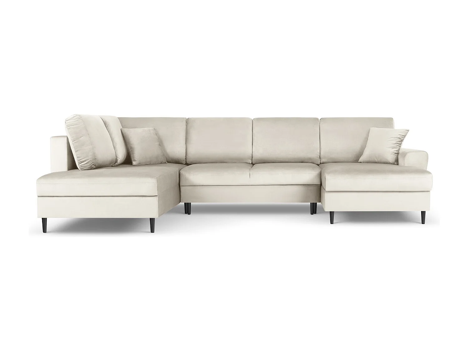 Cosmopolitan Design - Sofa panoramiczna lewa rozkładana ze schowkiem, "Kyoto" 7 miejsc welur, beż jasny - 313x194x88cm