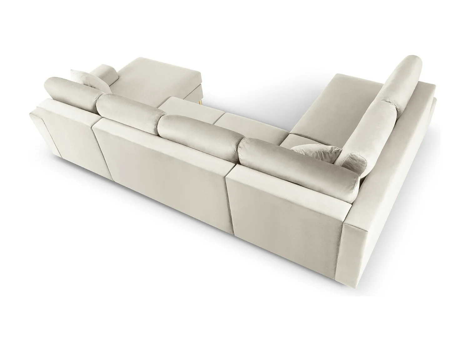 Cosmopolitan Design - Sofa panoramiczna lewa rozkładana ze schowkiem, "Kyoto" 7 miejsc welur, beż jasny - 313x194x88cm