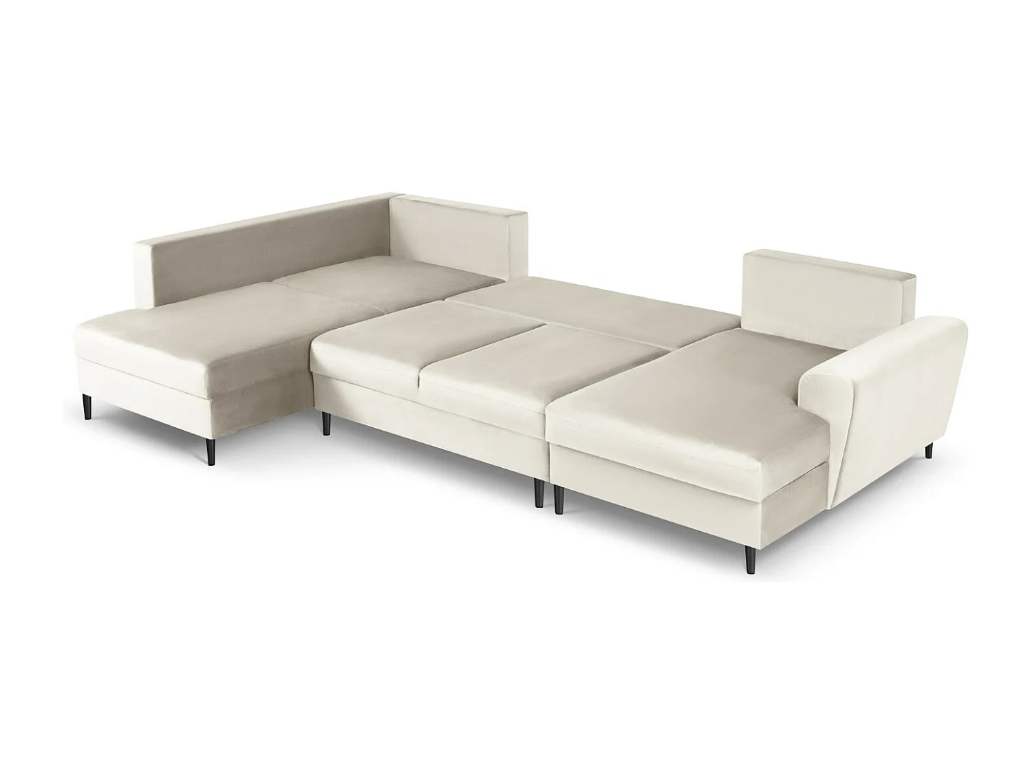 Cosmopolitan Design - Sofa panoramiczna lewa rozkładana ze schowkiem, "Kyoto" 7 miejsc welur, beż jasny - 313x194x88cm