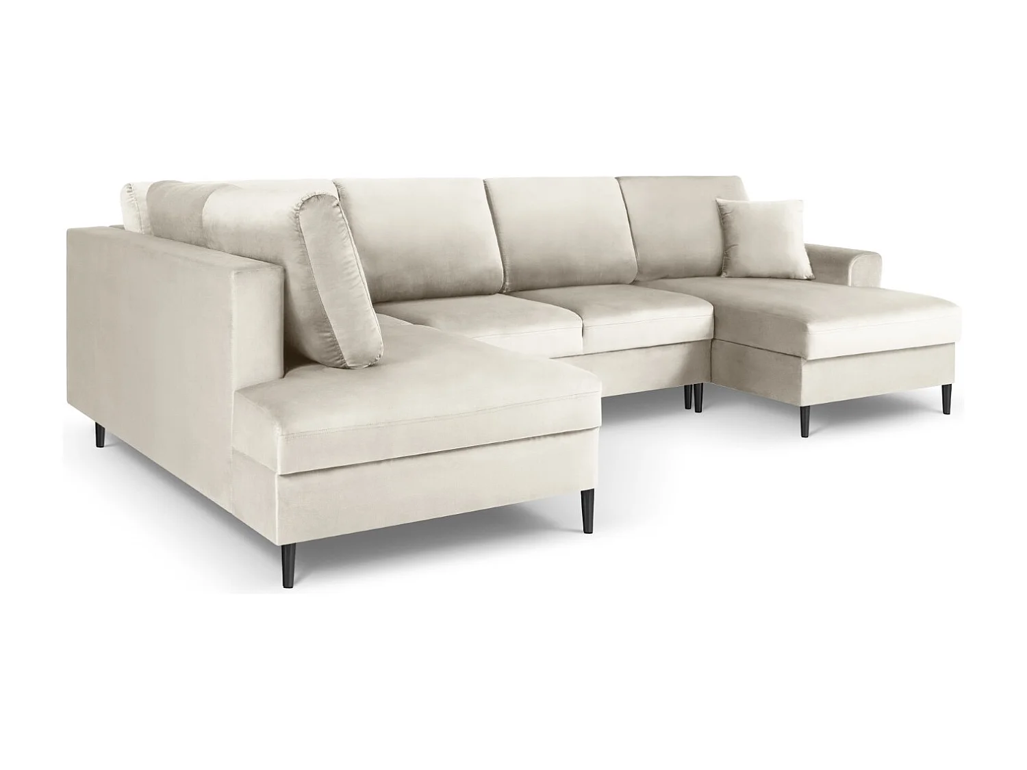 Cosmopolitan Design - Canapé gauche panoramique convertible avec coffre de rangement "Kyoto" 7 places en velours beige clair - 313x194x88cm