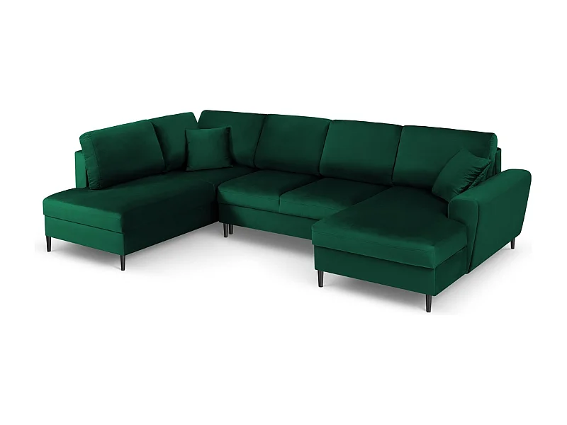 Cosmopolitan Design - Sofá cama panorámico izquierdo con baúl de almacenaje "Kyoto" 7 plazas de terciopelo verde botella - 313x194x88cm