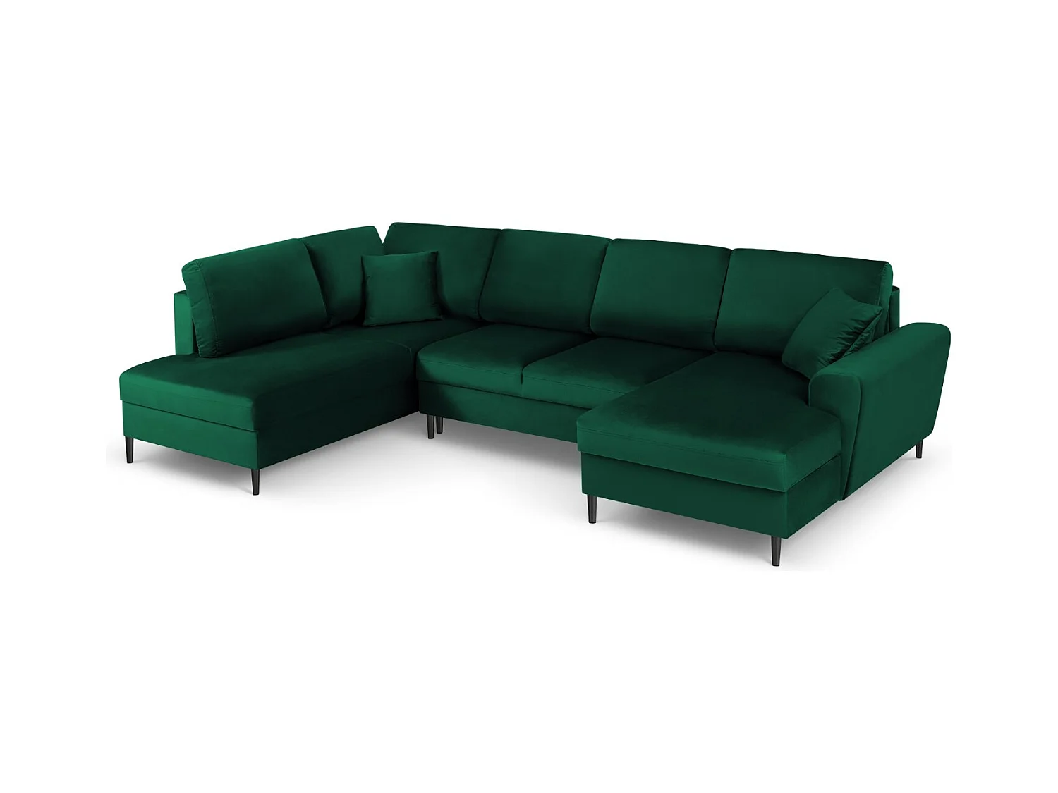 Cosmopolitan Design - Canapé gauche panoramique convertible avec coffre de rangement "Kyoto" 7 places en velours vert bouteille - 313x194x88cm