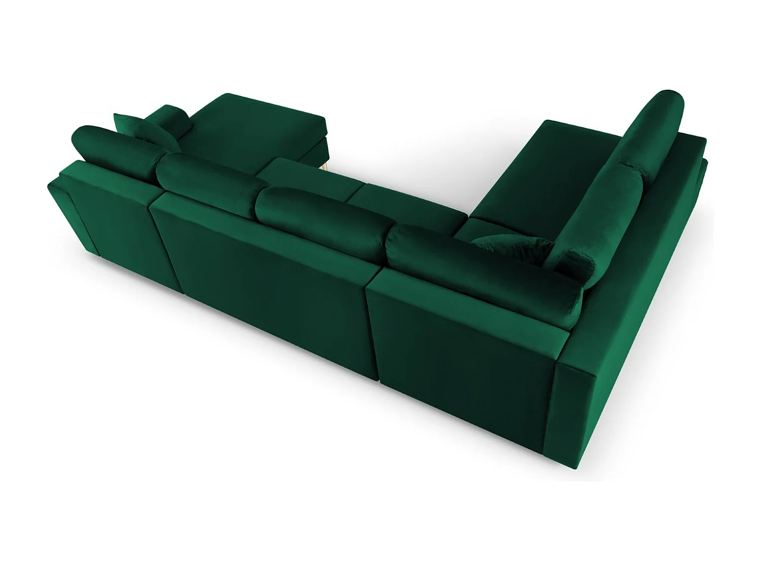 Cosmopolitan Design - Sofá cama panorámico izquierdo con baúl de almacenaje "Kyoto" 7 plazas de terciopelo verde botella - 313x194x88cm